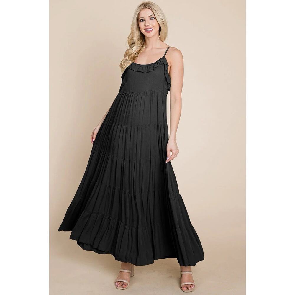 RolyPoly Black Strap Tiered Maxi Dress Size M